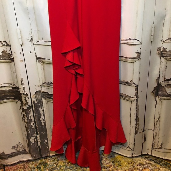 Ruby Red! Betsy & Adam Plunging Ruffled Red Gown - NWO… - Picture 11 of 16